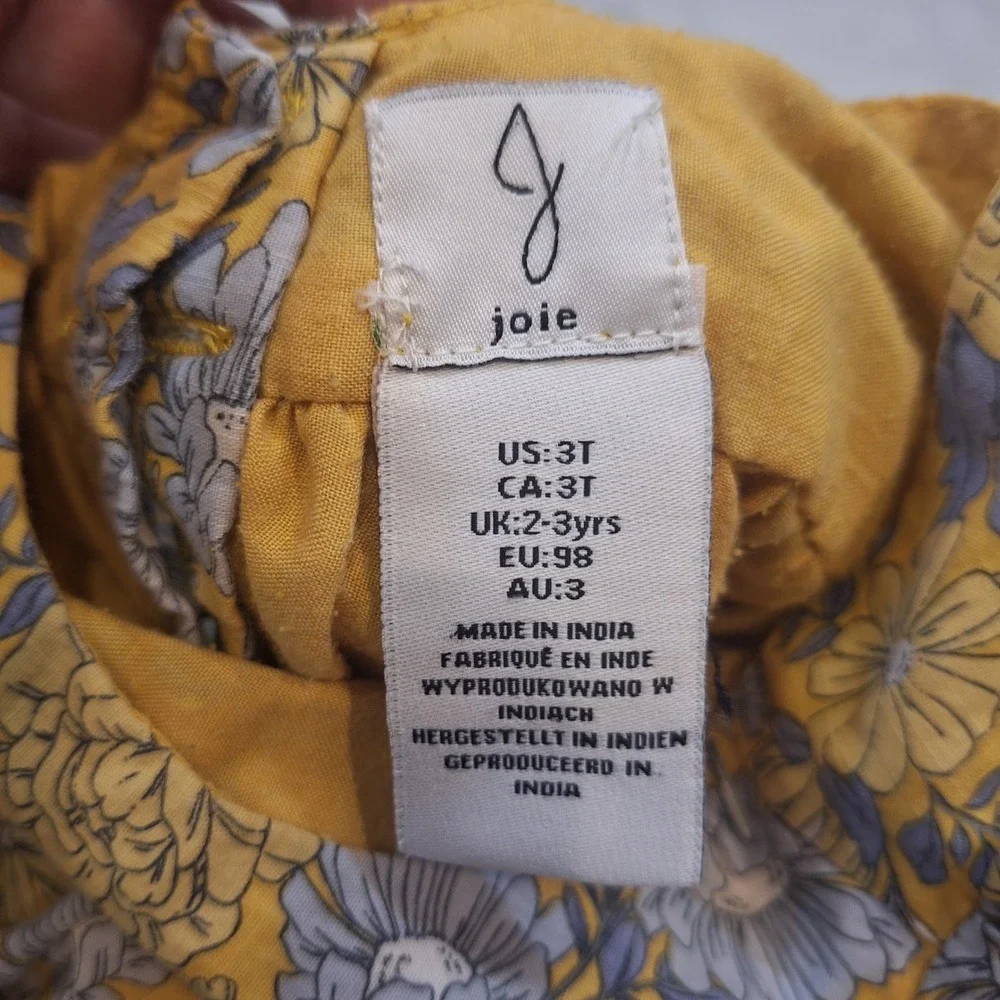 Joie Floral Dress Kids 3T Yellow Blue Ruffle Tiered Shortsleeve Boho Peasant